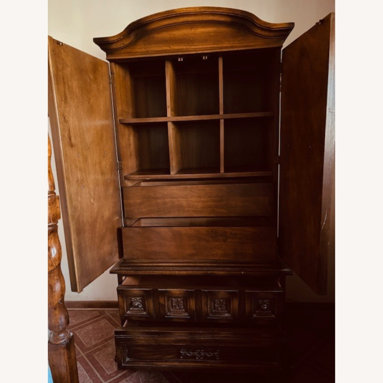 Tall Walnut Brown Armoire - image-2
