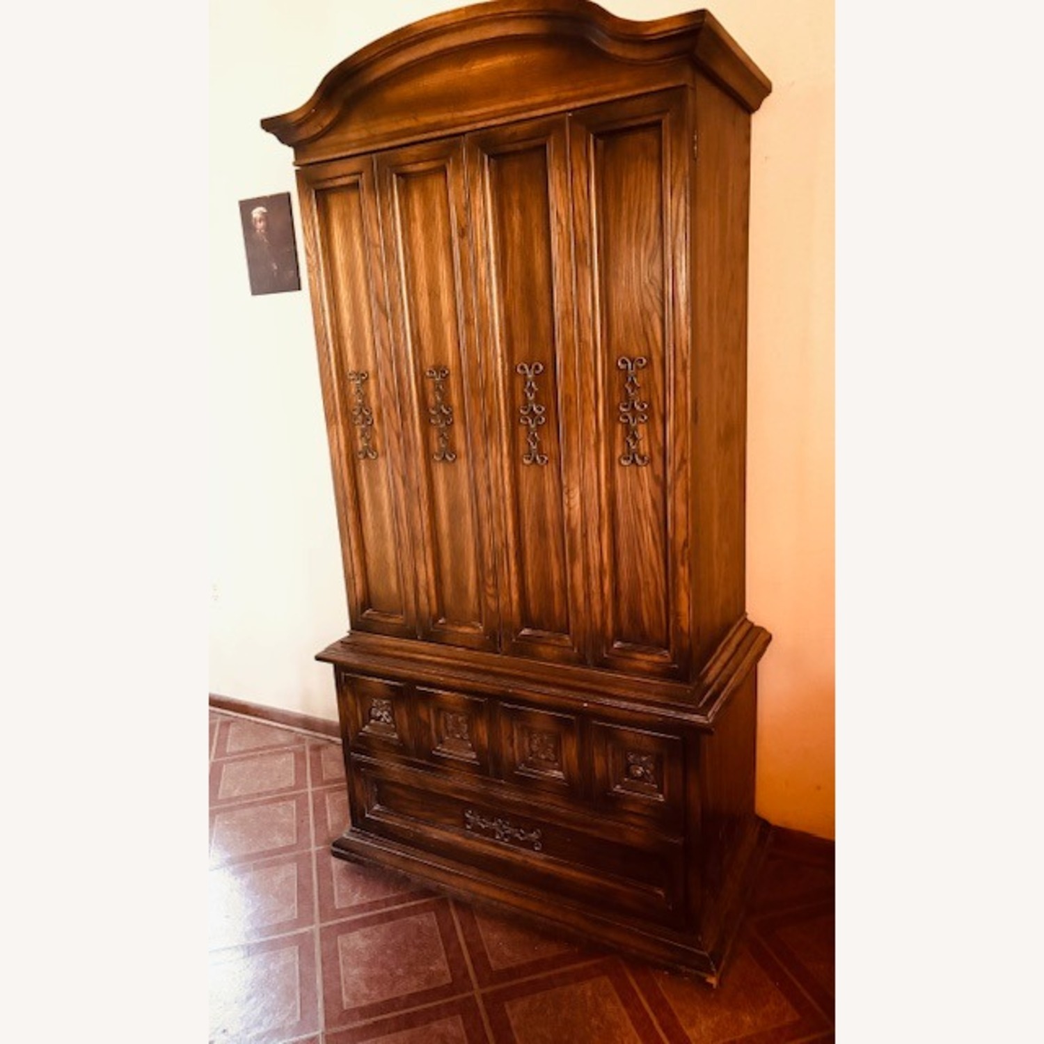 Tall Walnut Brown Armoire - image-1