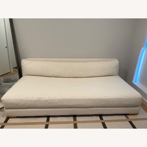 Used CB2 Deseo 71" Whiter Performance Fabric Deep Depth Armless Loveseat for sale on AptDeco