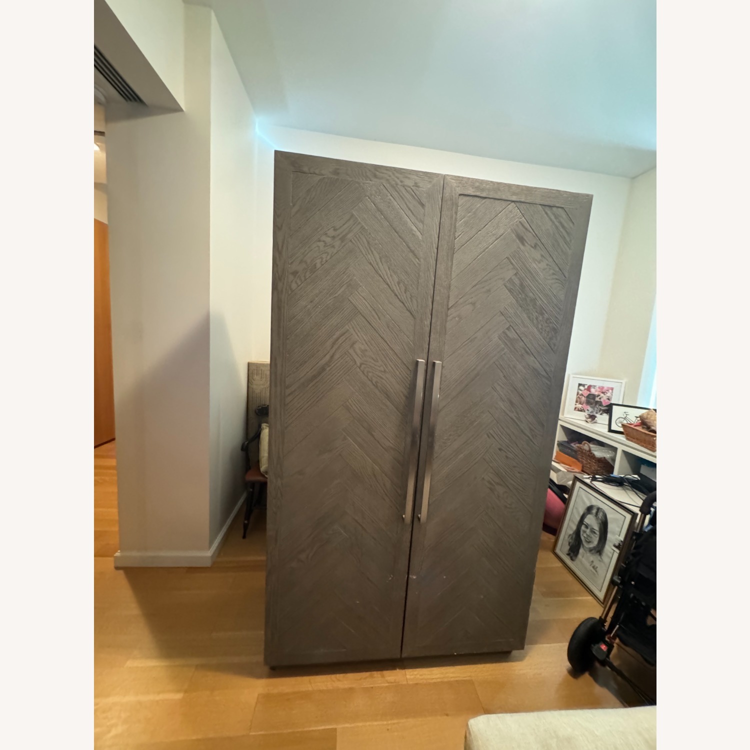 Restoration Hardware Herringbone Dark Gray Wood Armoire - image-1