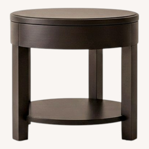 Used RH Wyeth Oak Round Bedside Tables – Set for sale on AptDeco