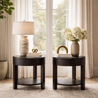 RH Wyeth Oak Round Bedside Tables – Set 