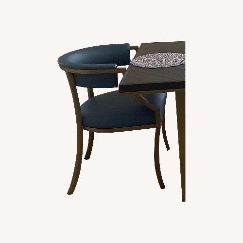 Used Ballard Designs Ada Blue Leather & Brass Dining Chairs for sale on AptDeco