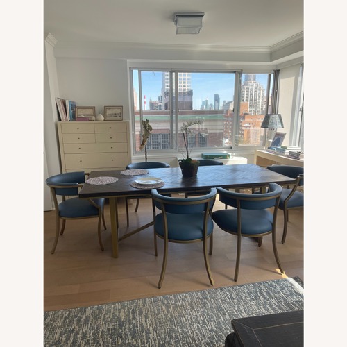 Used Herringbone Oak & Brass Dining Table for sale on AptDeco