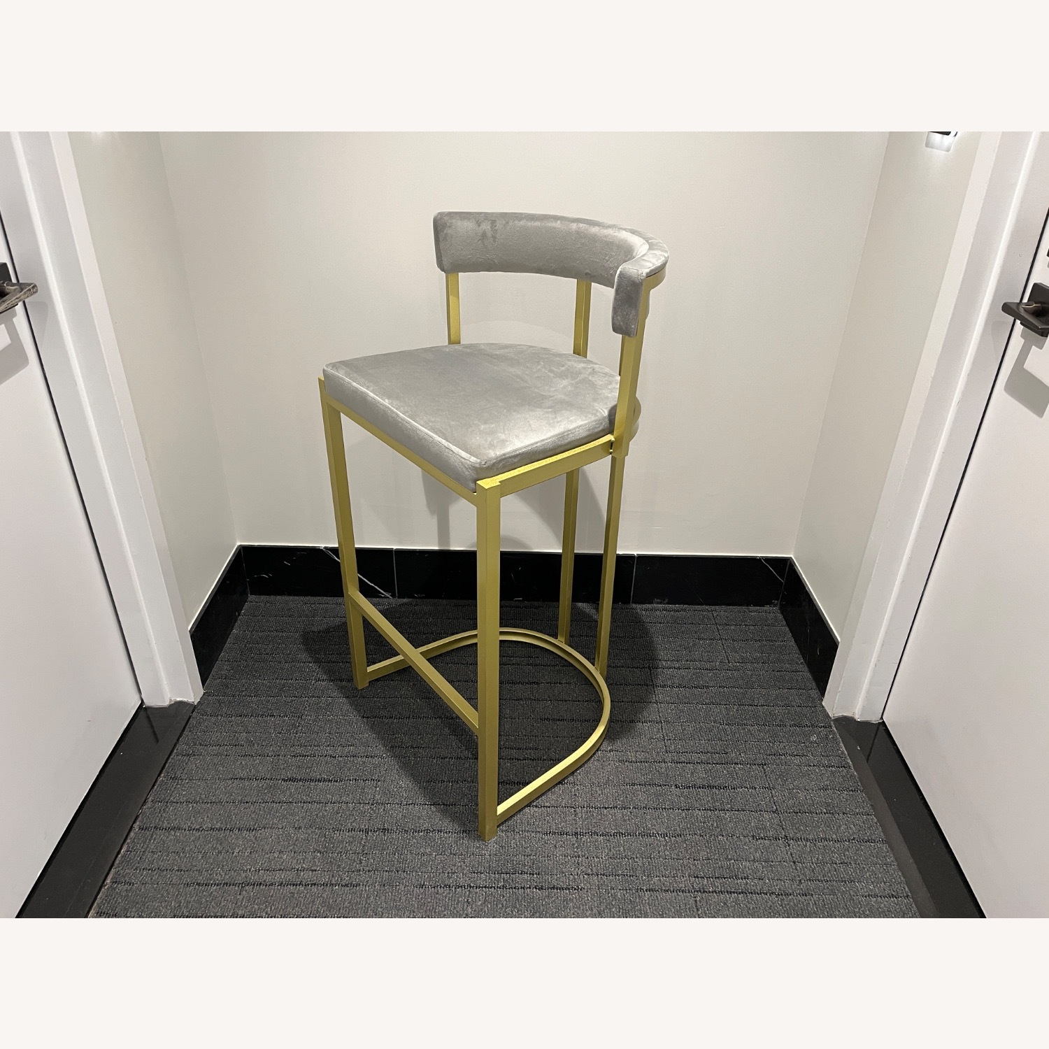 Gray Velvet Stool with Gold Frame - image-2