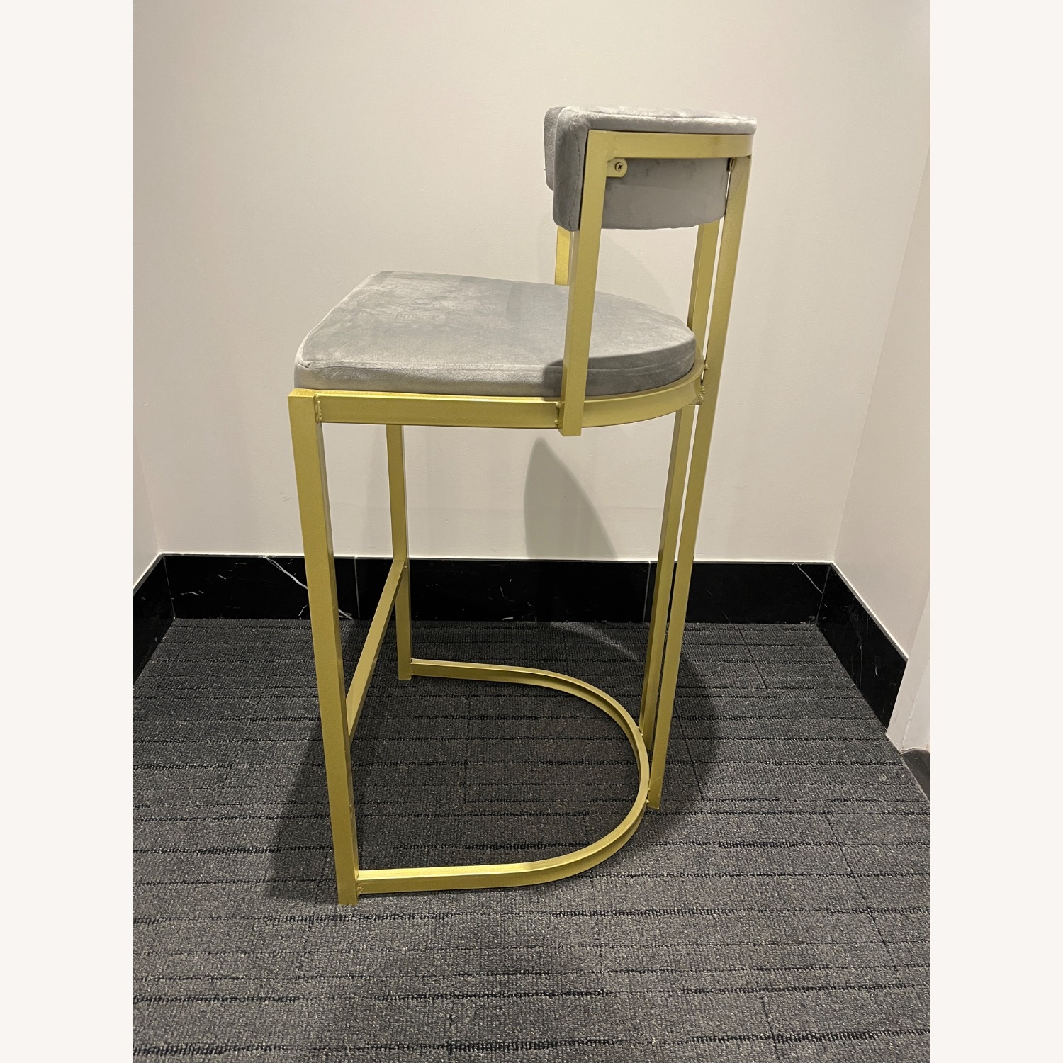 Gray Velvet Stool with Gold Frame - image-3