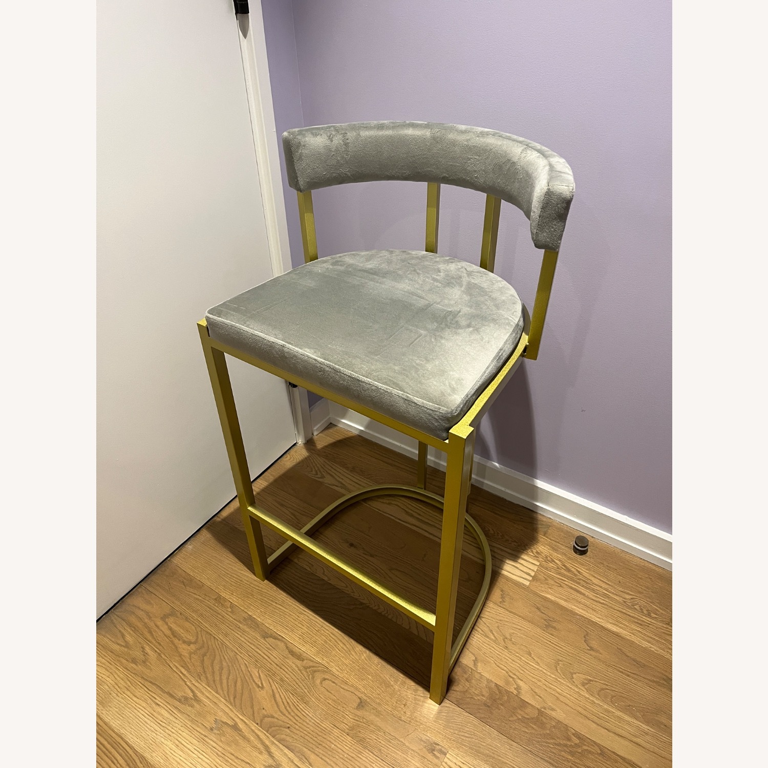 Gray Velvet Stool with Gold Frame - image-5