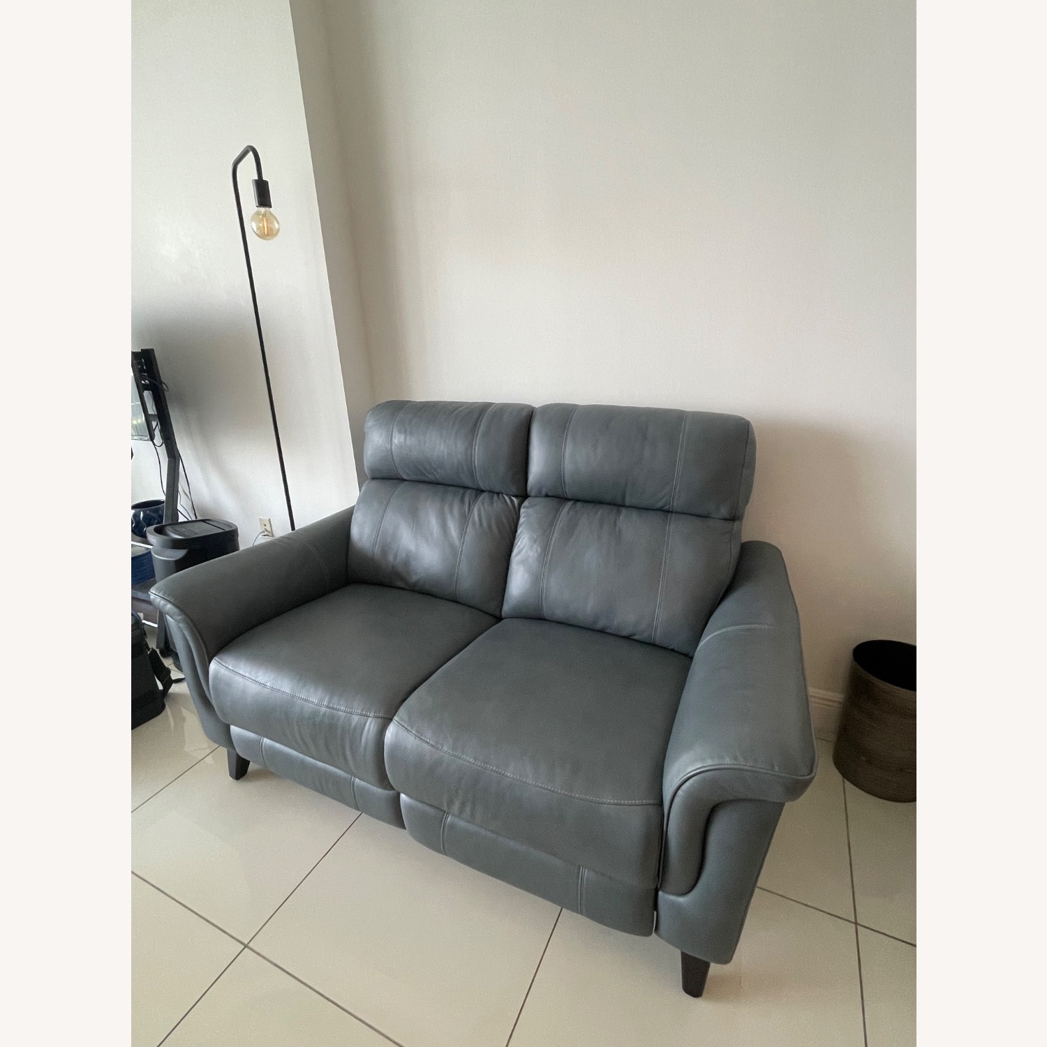 Cindy Crawford Home Blue Leather Loveseat - image-2