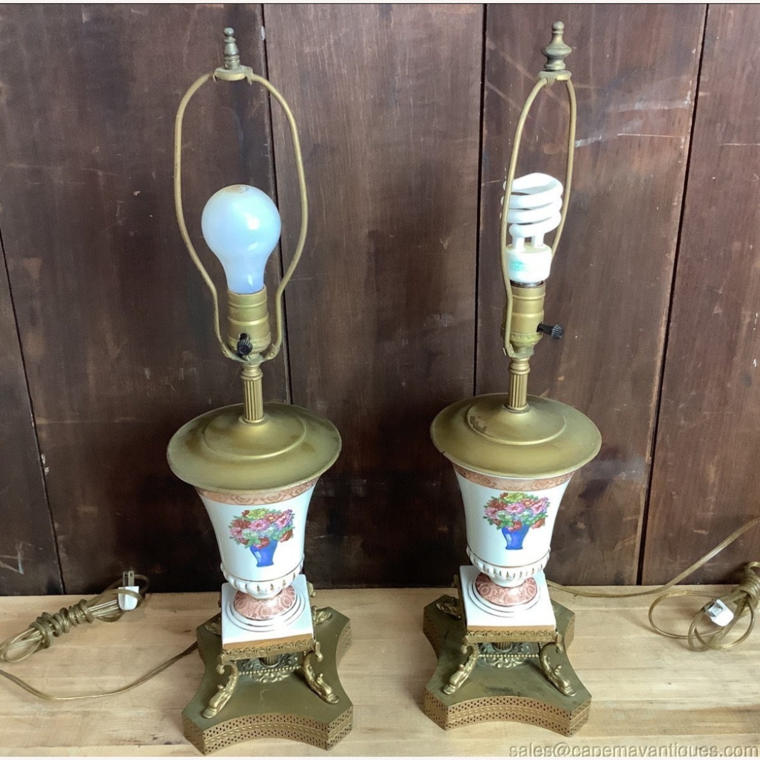 Pair Vintage Porcelain Lamps - image-2