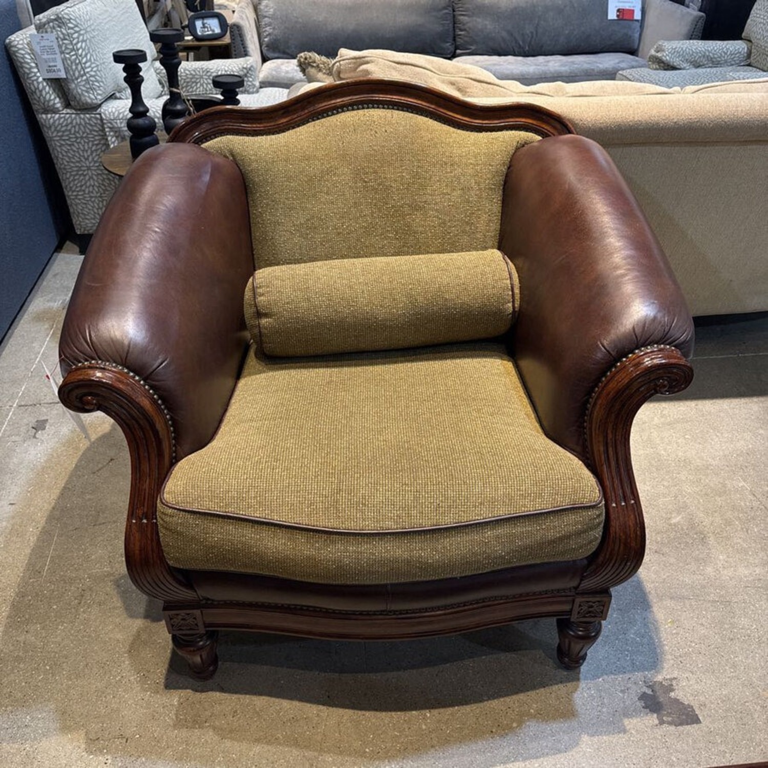 Sorrento Leather & Wood Framed w/ Pillows Chair - image-3