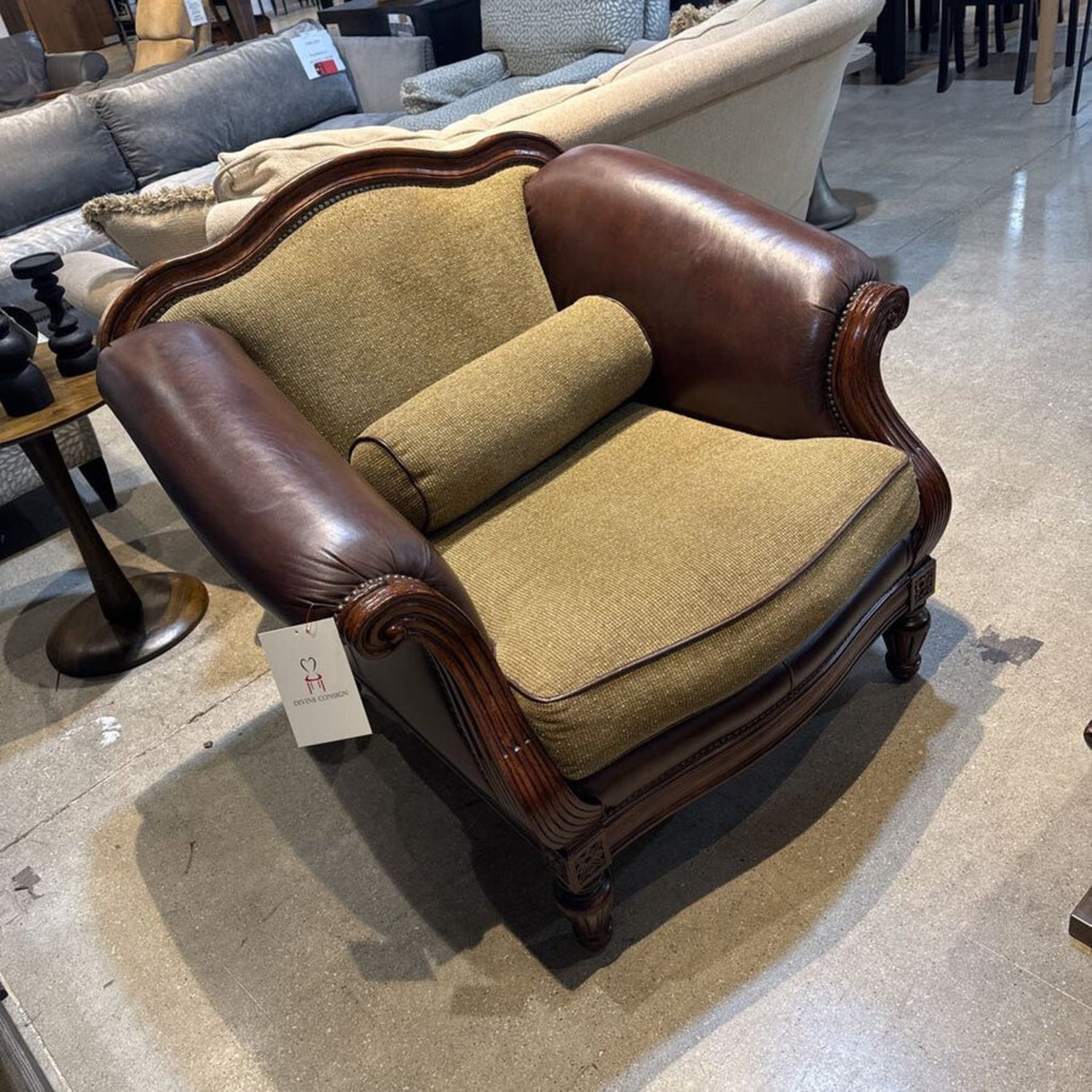 Sorrento Leather & Wood Framed w/ Pillows Chair - image-2