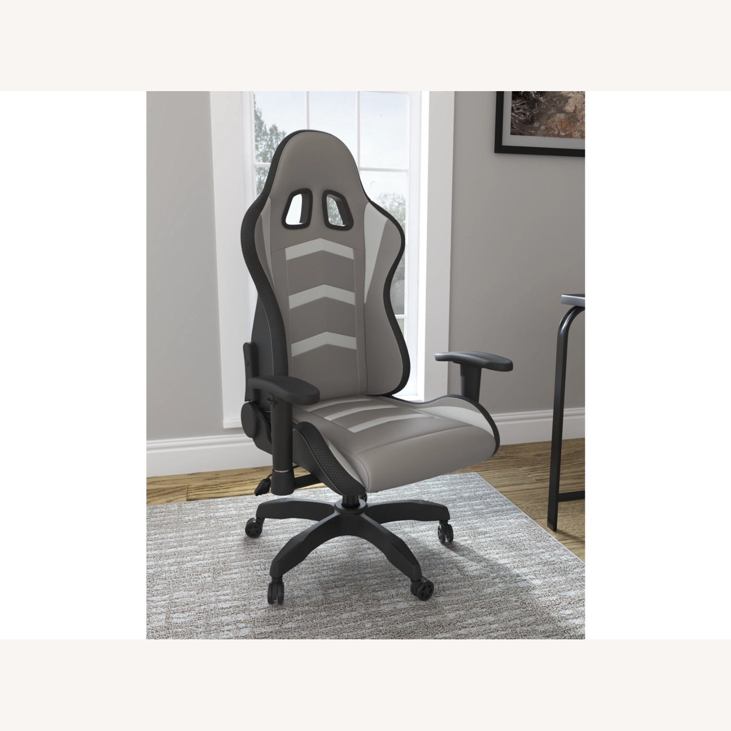 Gaming Chair Light Gray Leather Office Chair - image-4