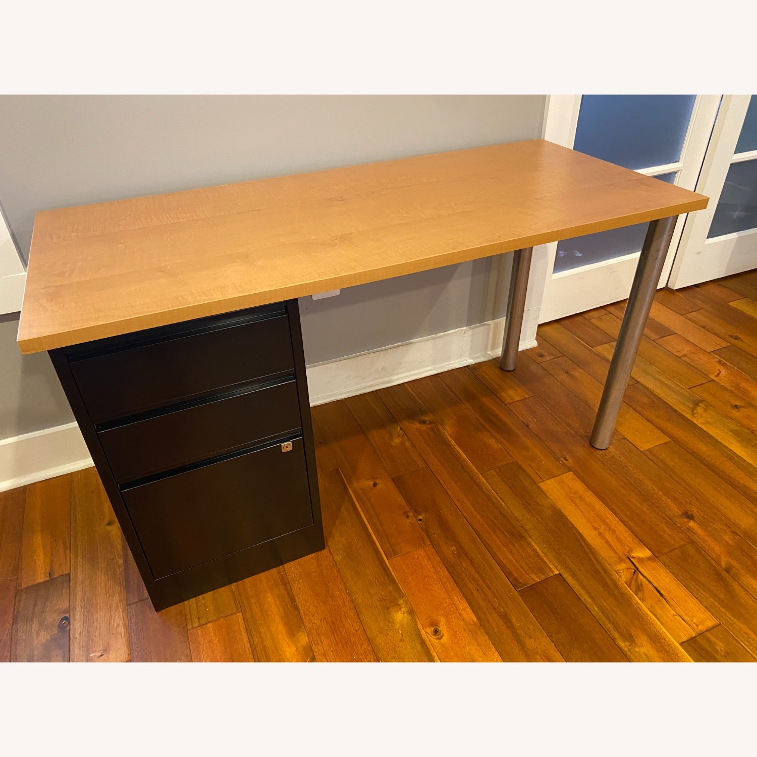 Bisley Filing Cabinet + Maple Melamine Top Desk - image-2