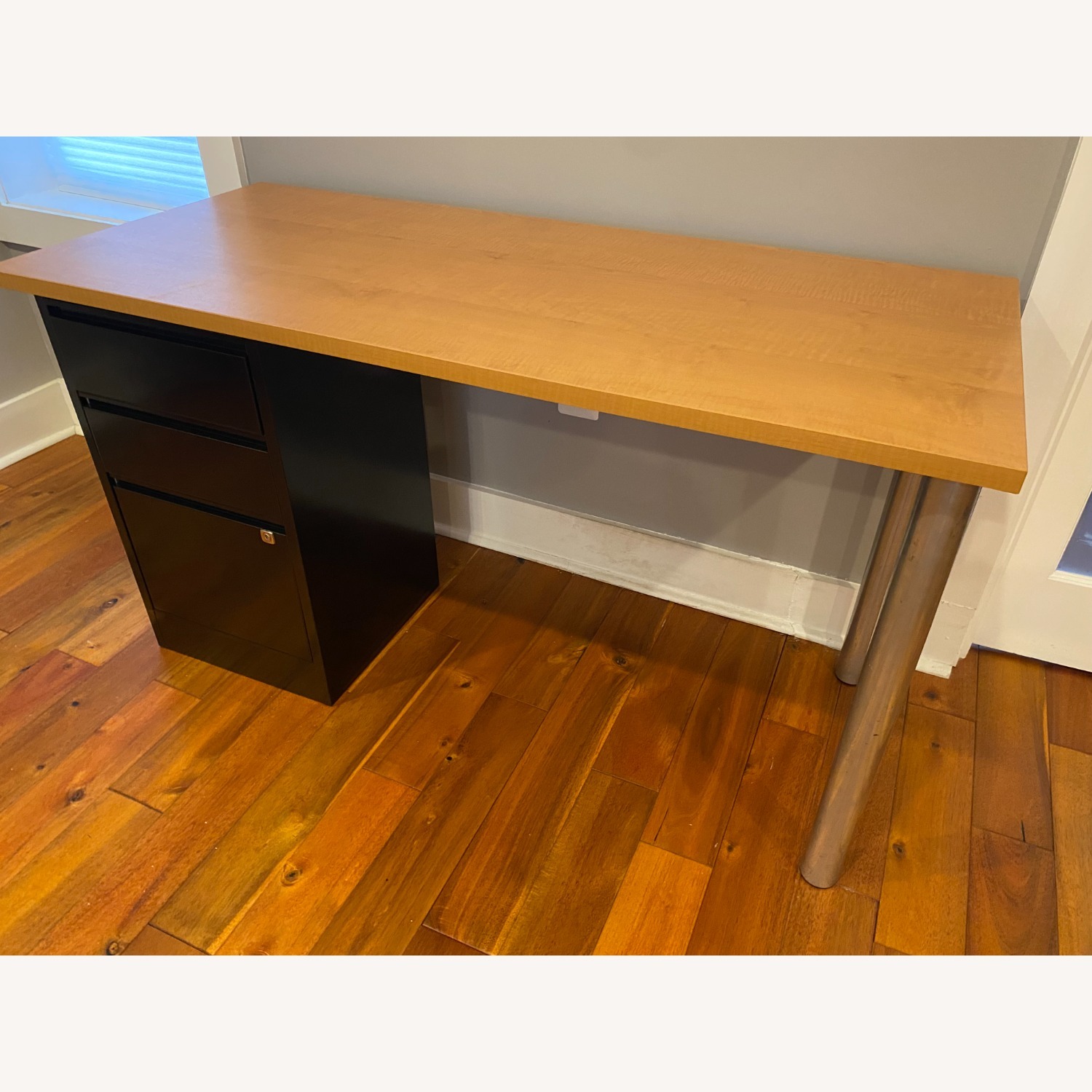 Bisley Filing Cabinet + Maple Melamine Top Desk - image-1