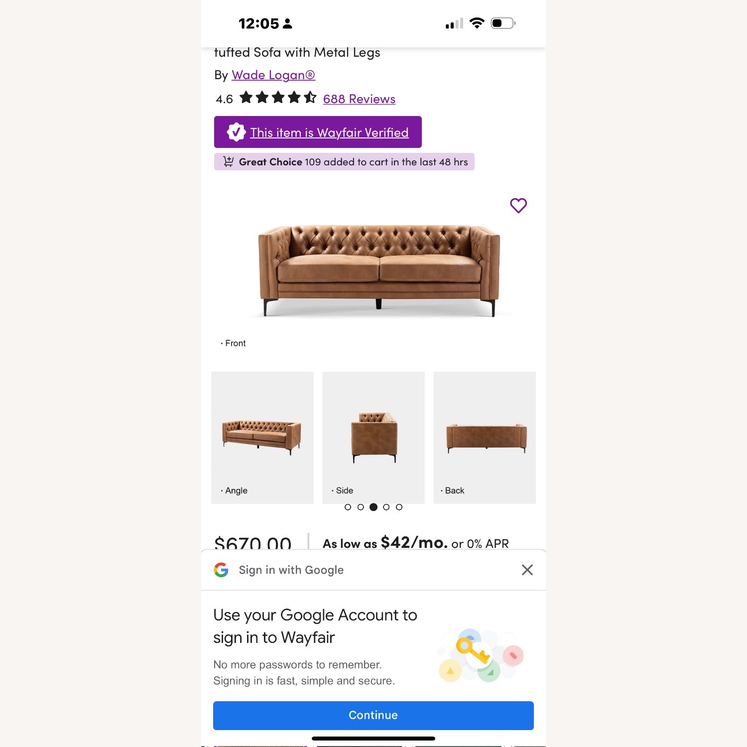 Faux Leather Sofa Couch with Metal Legs - image-4