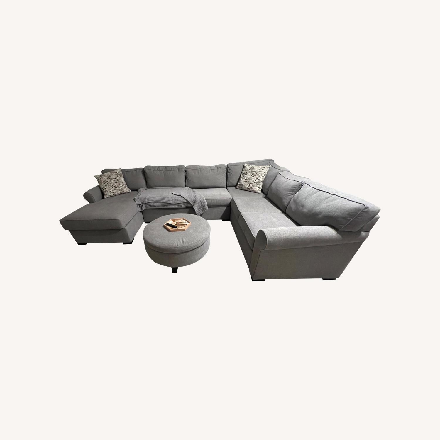 Living Spaces 3-Piece Sectional + Storage Ottoman - image-0