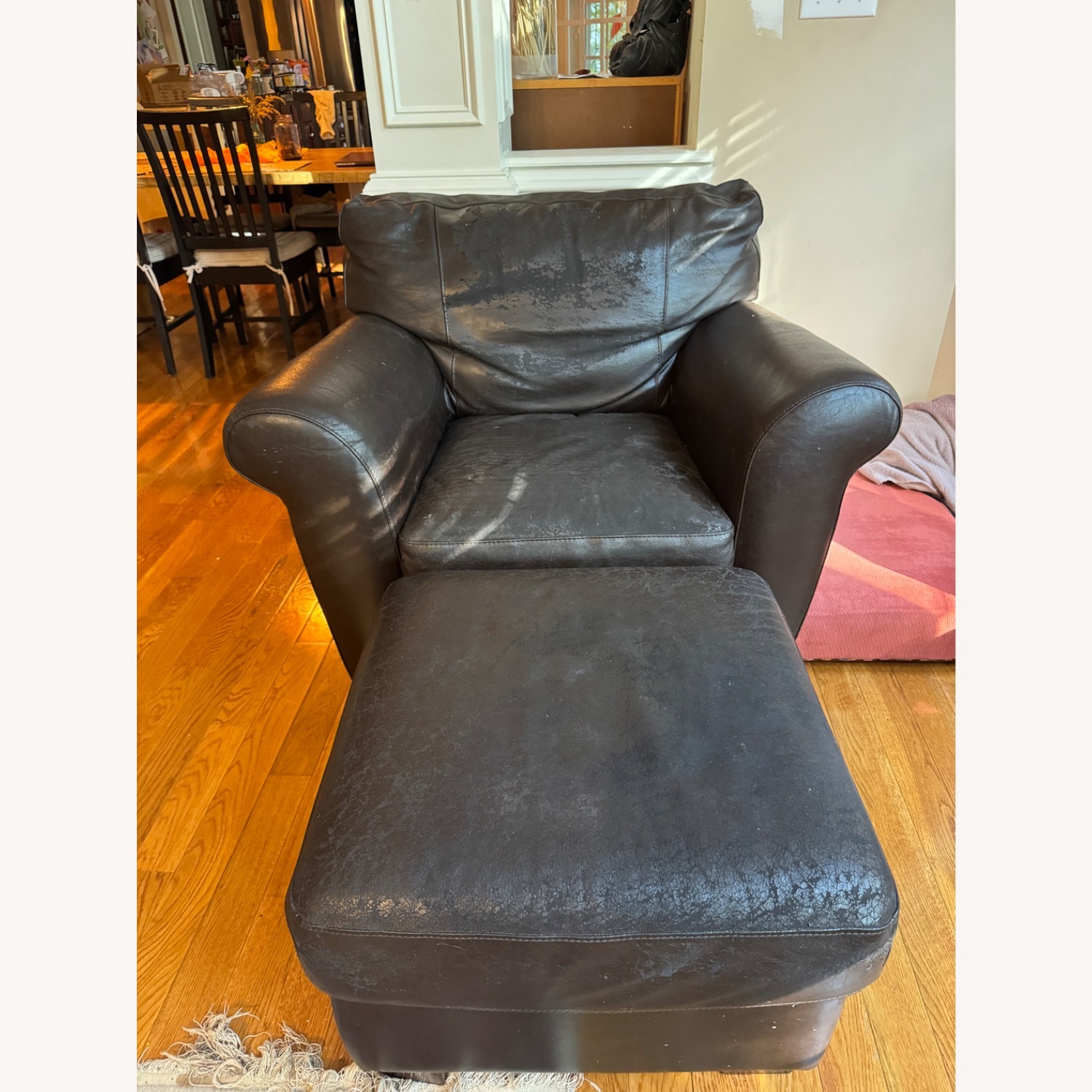 Natuzzi Real Italian Leather Chair and Ottoman - image-2