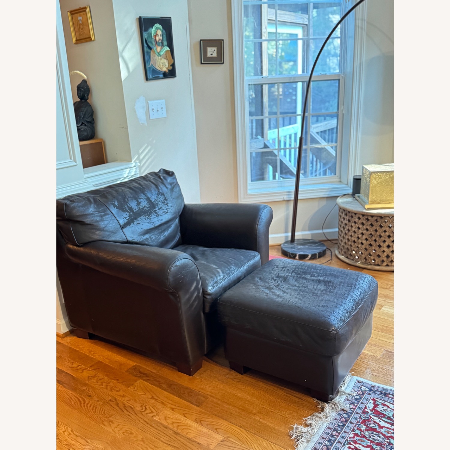 Natuzzi Real Italian Leather Chair and Ottoman - image-6