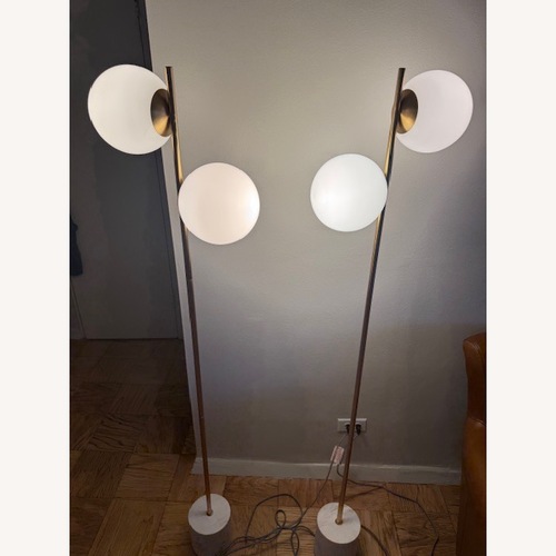 Used West Elm Gold Sphere & Stem 2-Light Floor Lamp for sale on AptDeco
