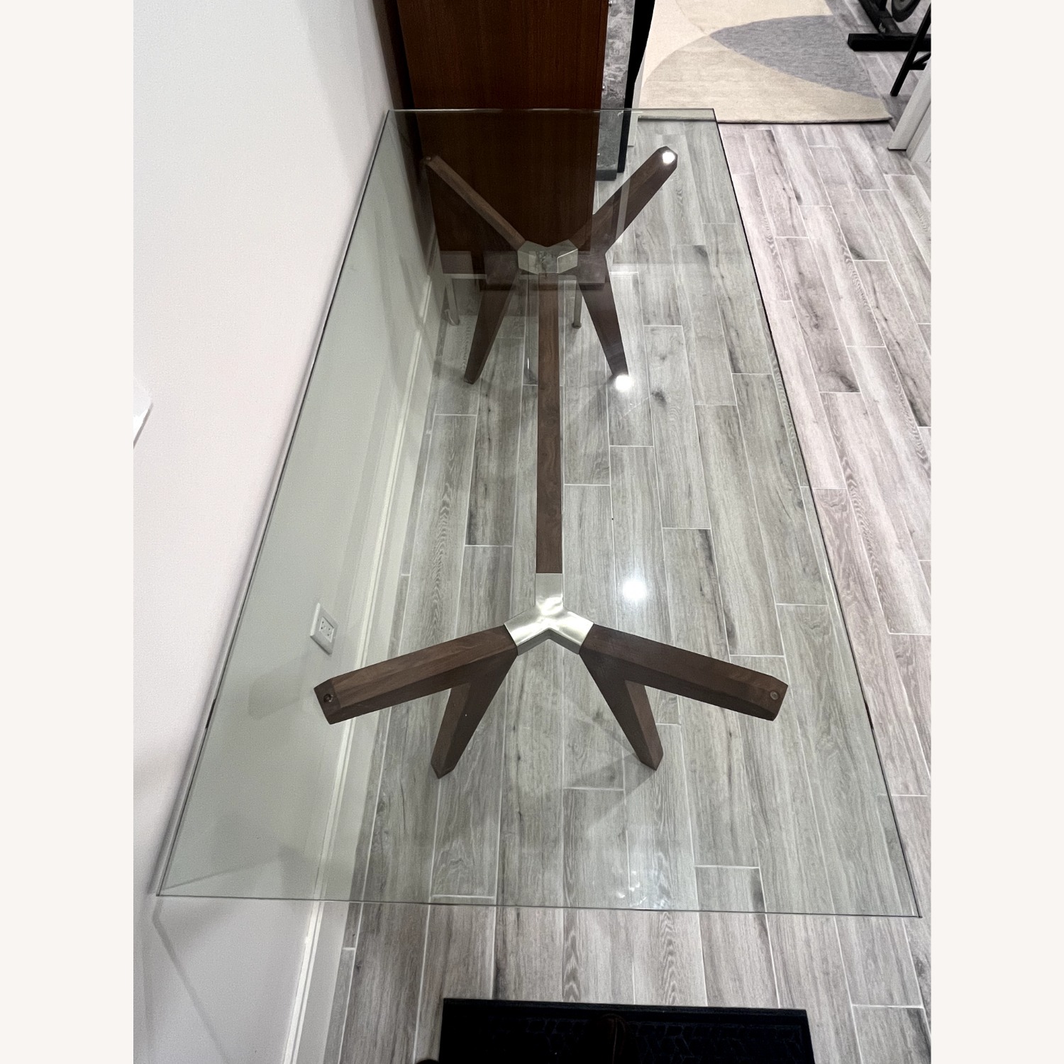 Crate & Barrel Strut Table, Oak Base/Glass Top - image-3