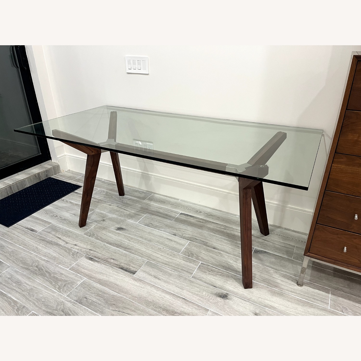 Crate & Barrel Strut Table, Oak Base/Glass Top - image-1