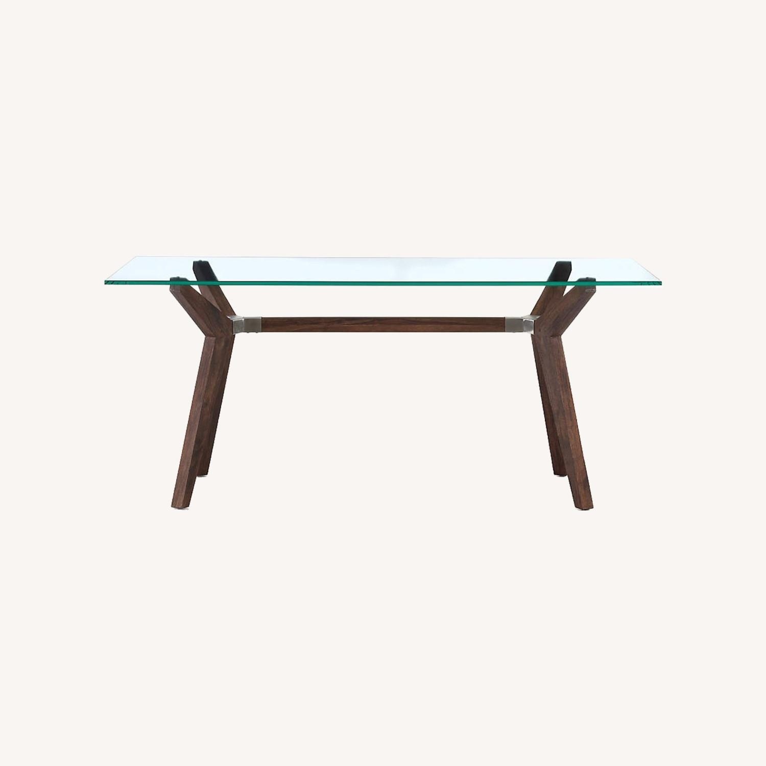 Crate & Barrel Strut Table, Oak Base/Glass Top - image-0