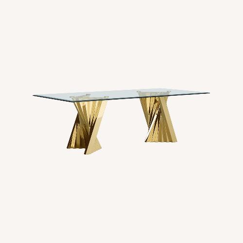 Used Ammerman Glass Top Metal Base Dining Table for sale on AptDeco