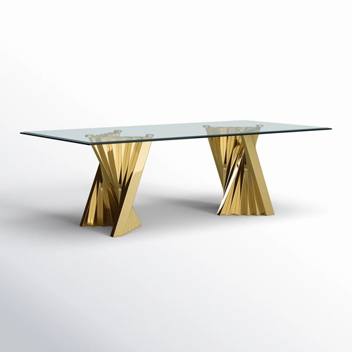 Used Ammerman Glass Top Metal Base Dining Table for sale on AptDeco