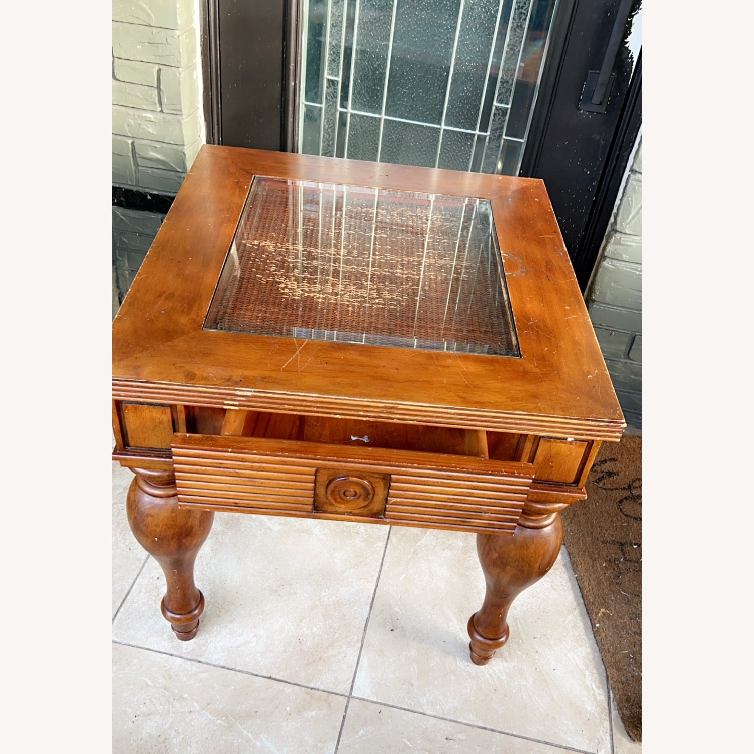 Wooden Table Glass Top - image-1