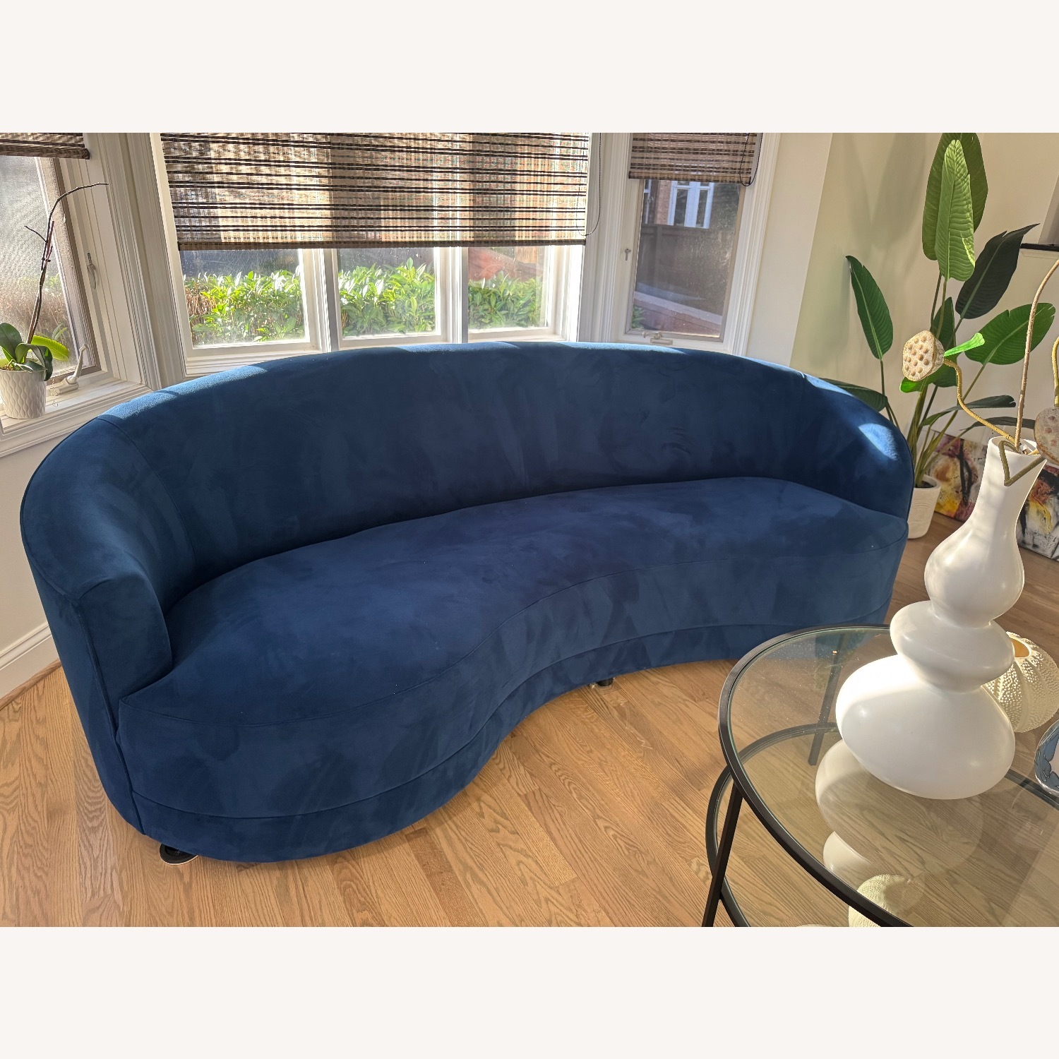 Crate & Barrel Blue Velvet 3+ Seater Sofa - image-1