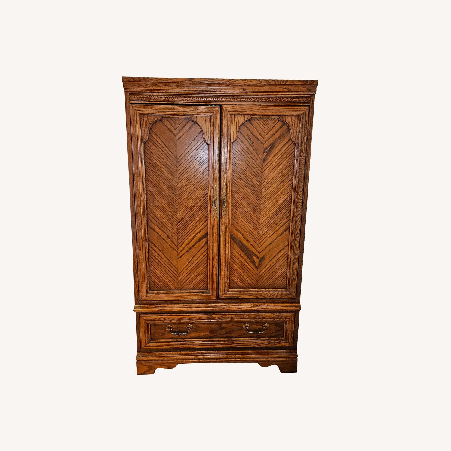 Vintage Solid Oak TV Cabinet - image-0