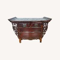 Antique Dark Brown Wood Side Table