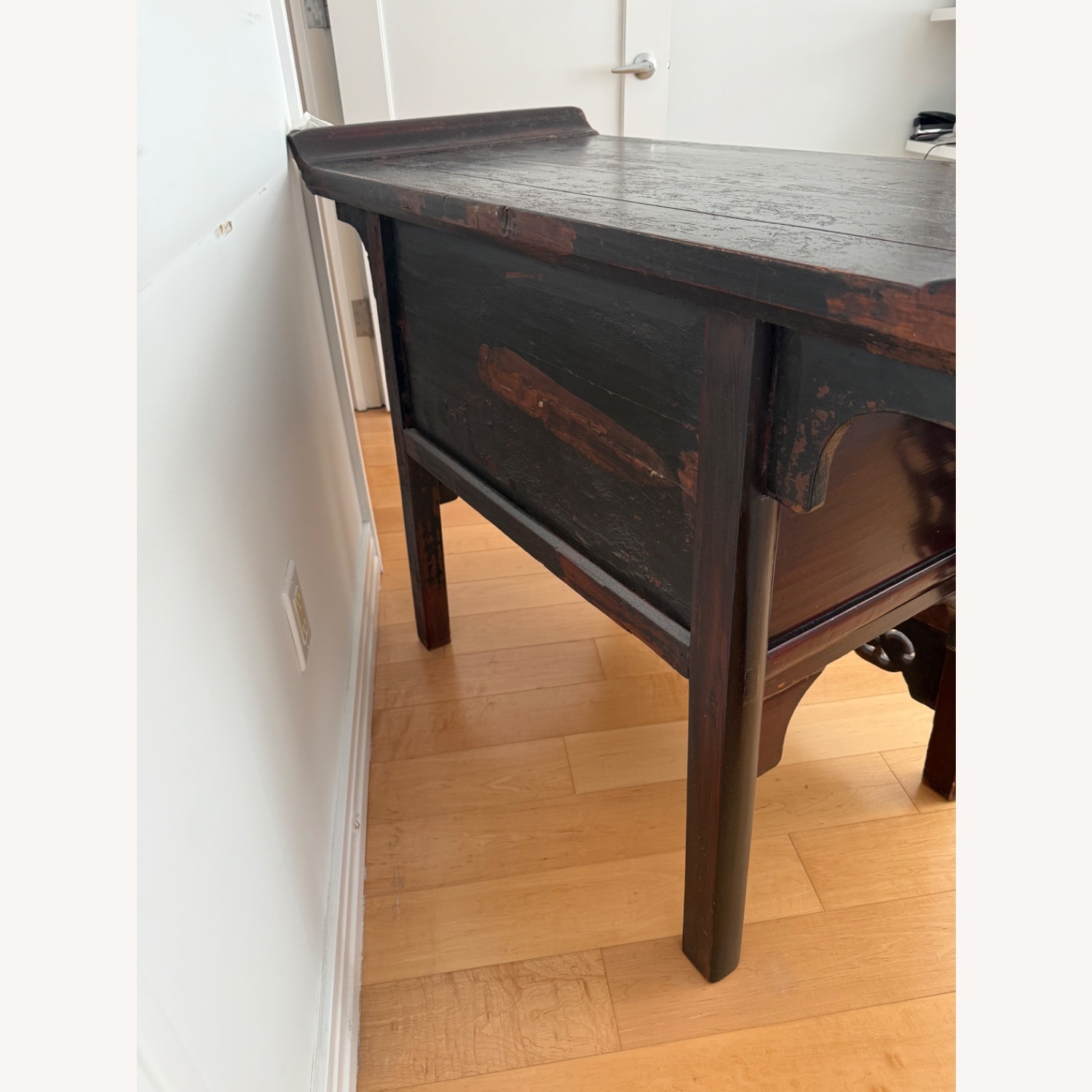 Antique Dark Brown Wood Side Table - image-3