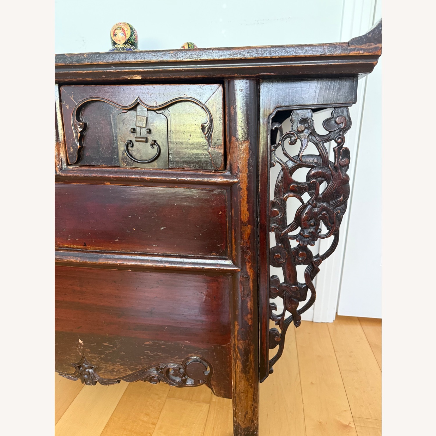 Antique Dark Brown Wood Side Table - image-8