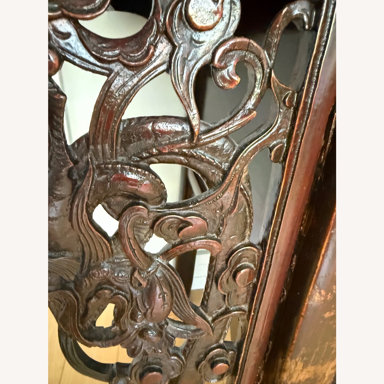 Antique Dark Brown Wood Side Table - image-7