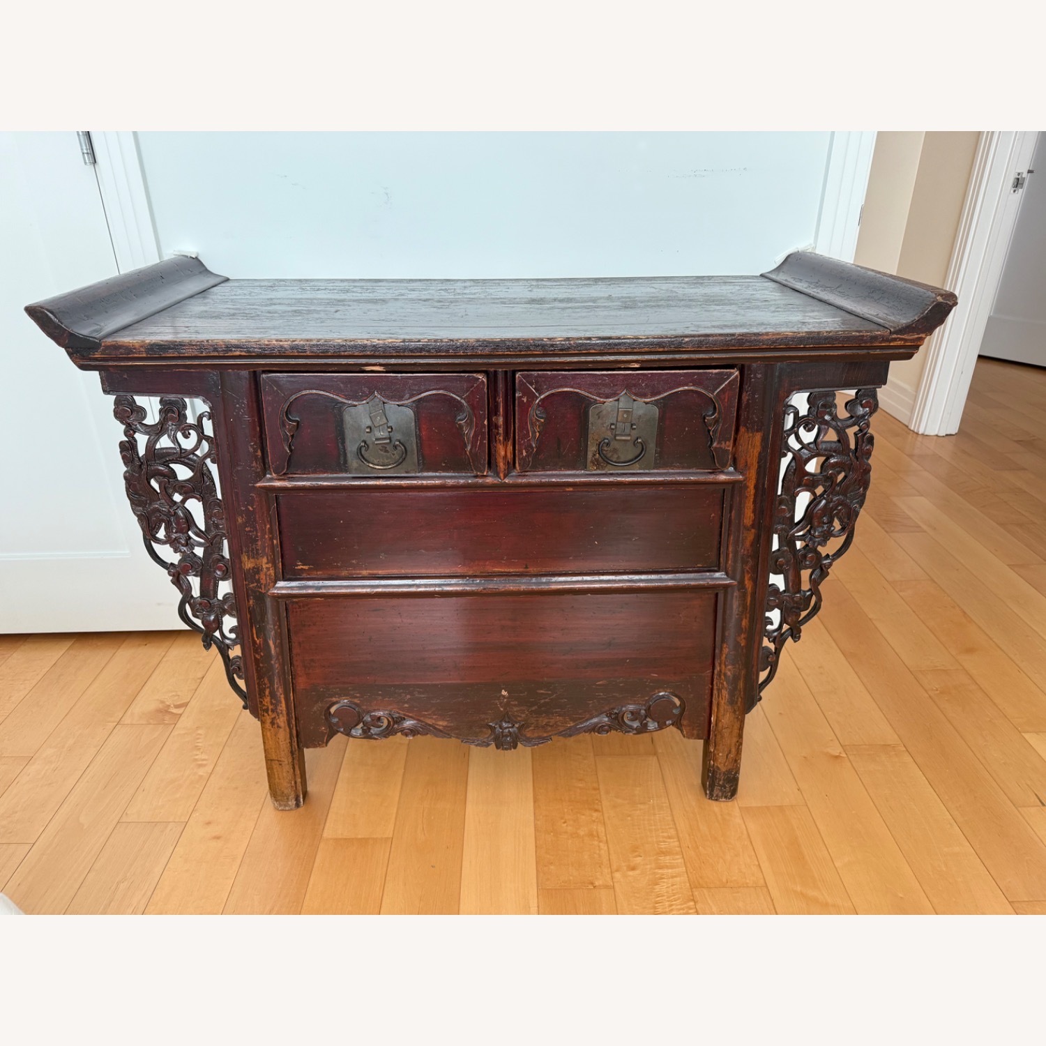 Antique Dark Brown Wood Side Table - image-10