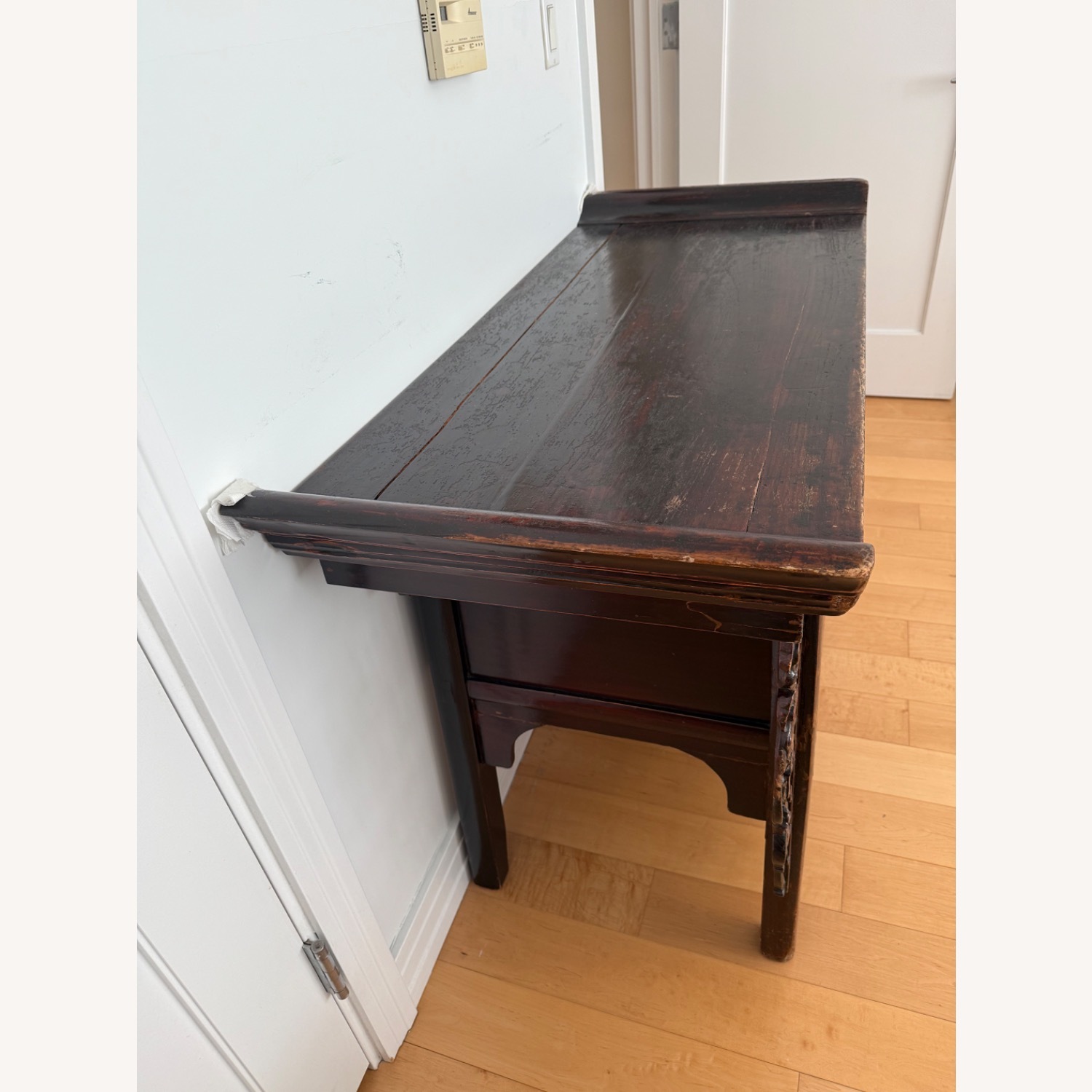 Antique Dark Brown Wood Side Table - image-2