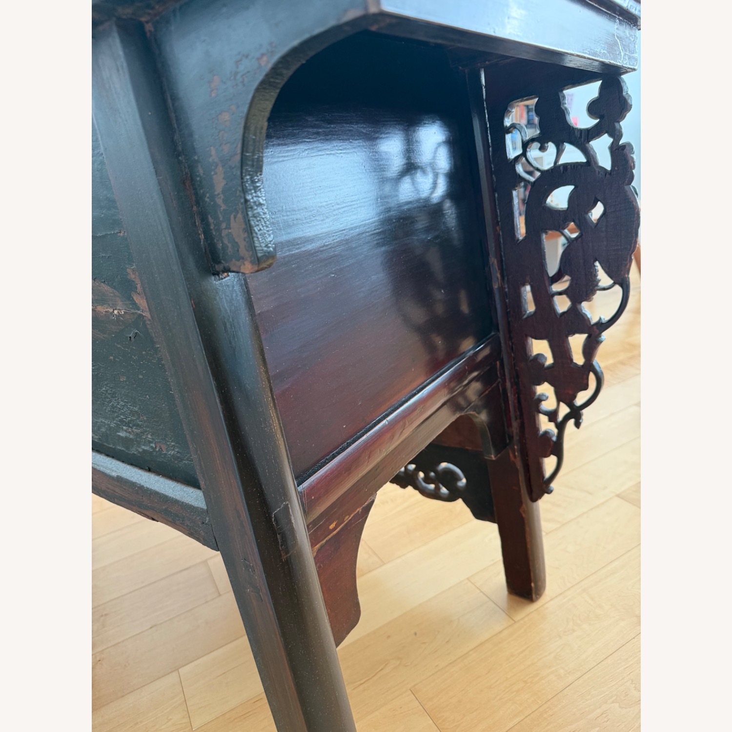 Antique Dark Brown Wood Side Table - image-5
