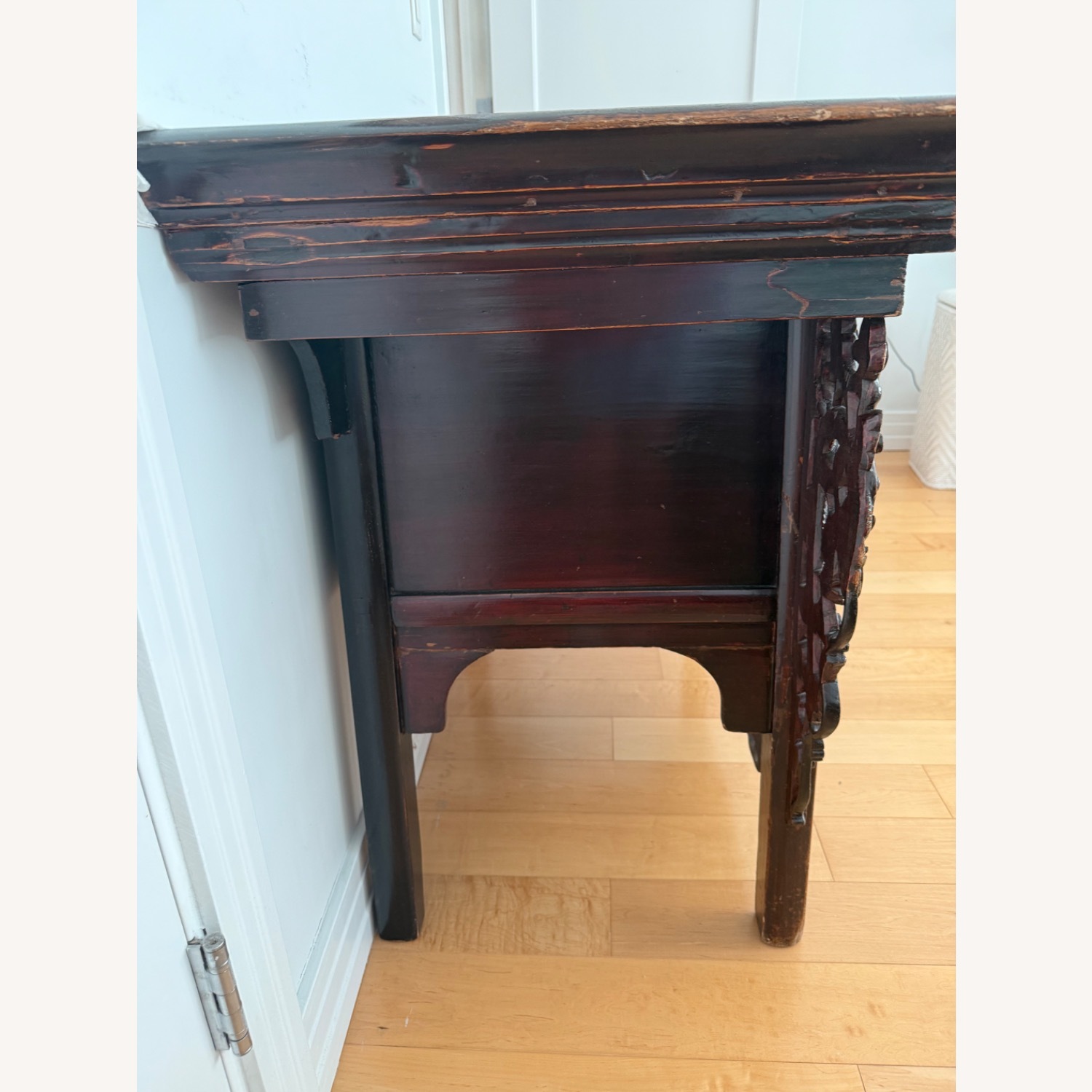 Antique Dark Brown Wood Side Table - image-4