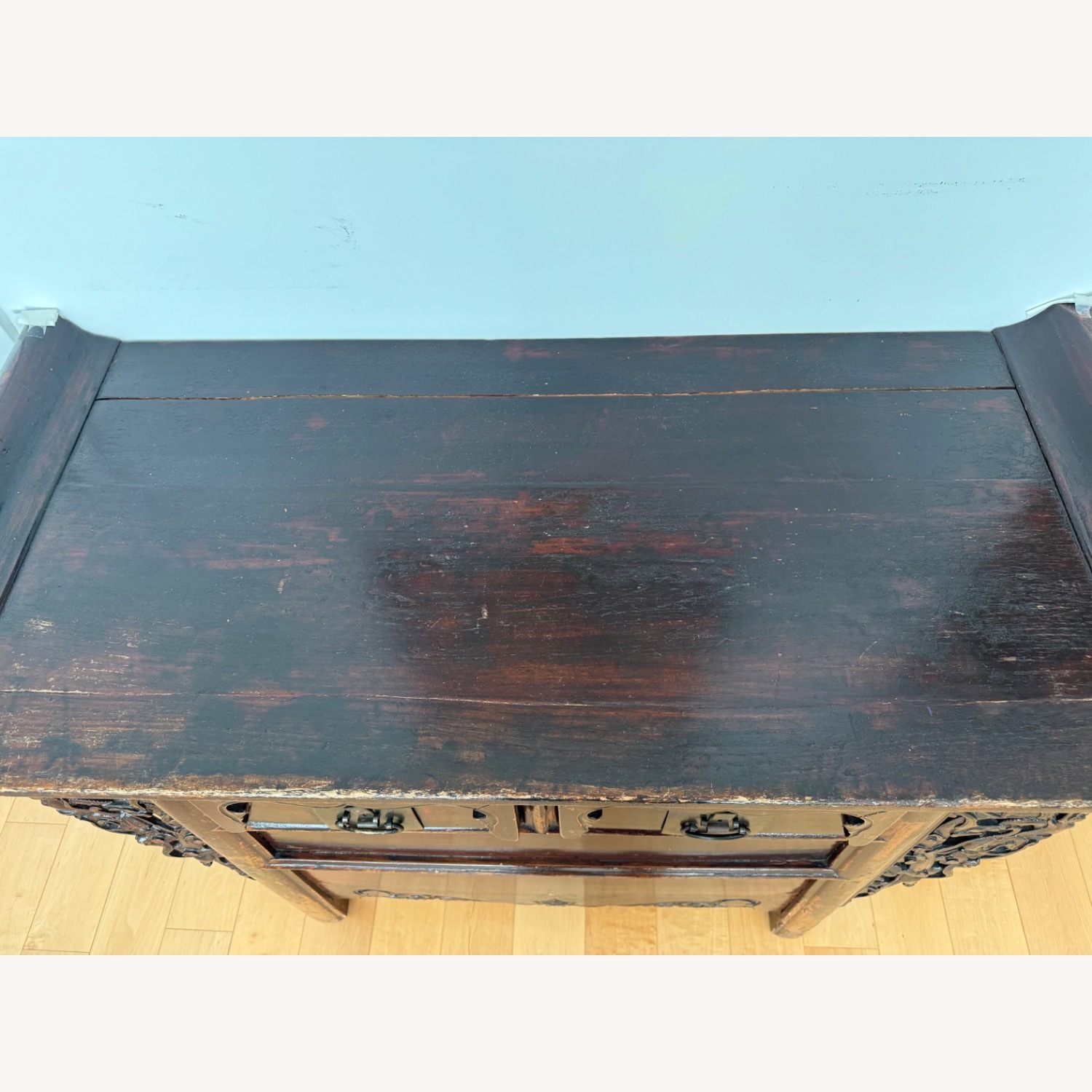 Antique Dark Brown Wood Side Table - image-1