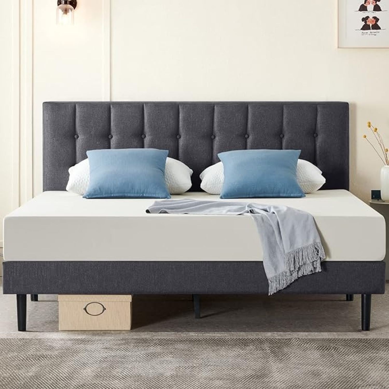 Charcoal Grey Wood Queen Bed - image-4