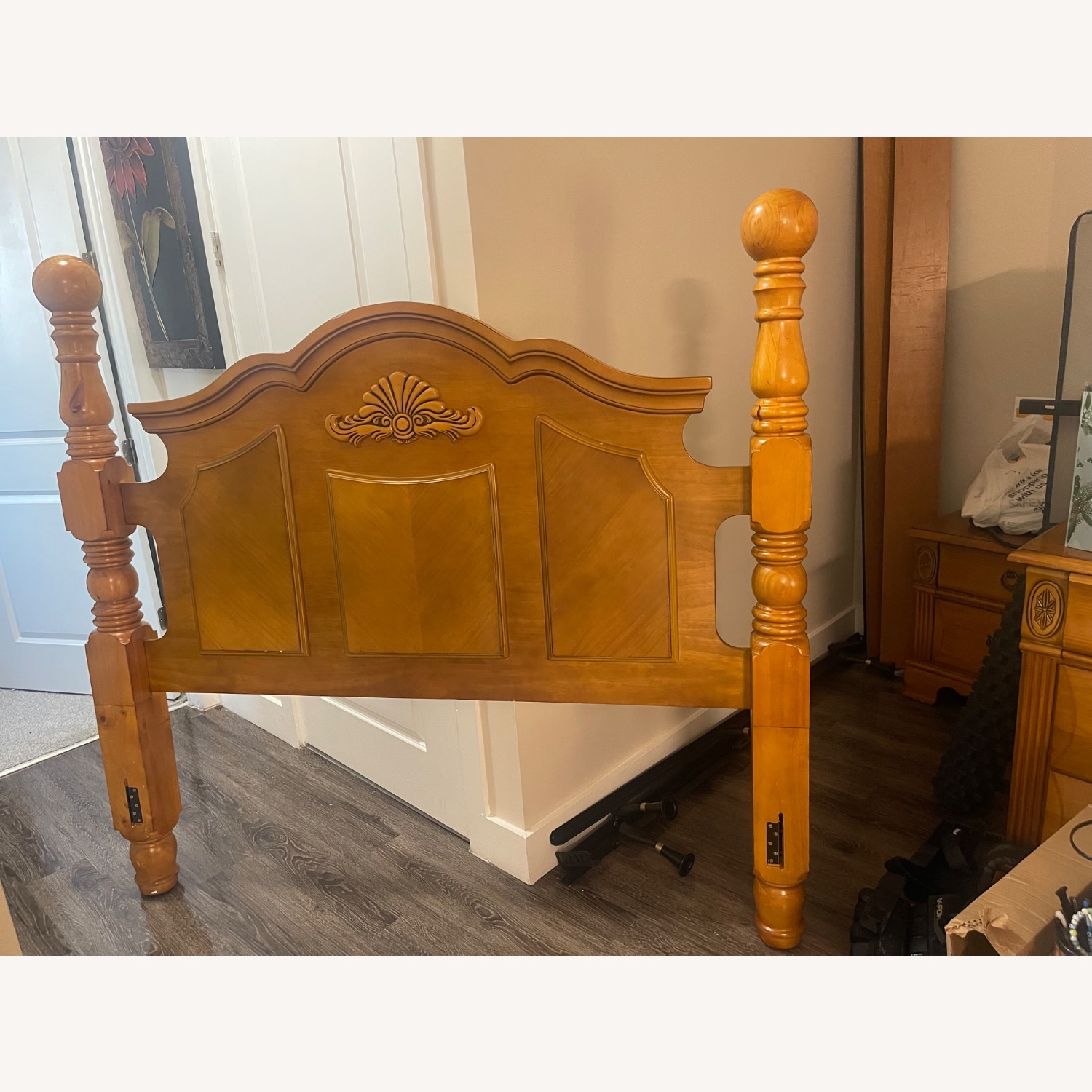 Light Brown Wood Queen Bed - image-1