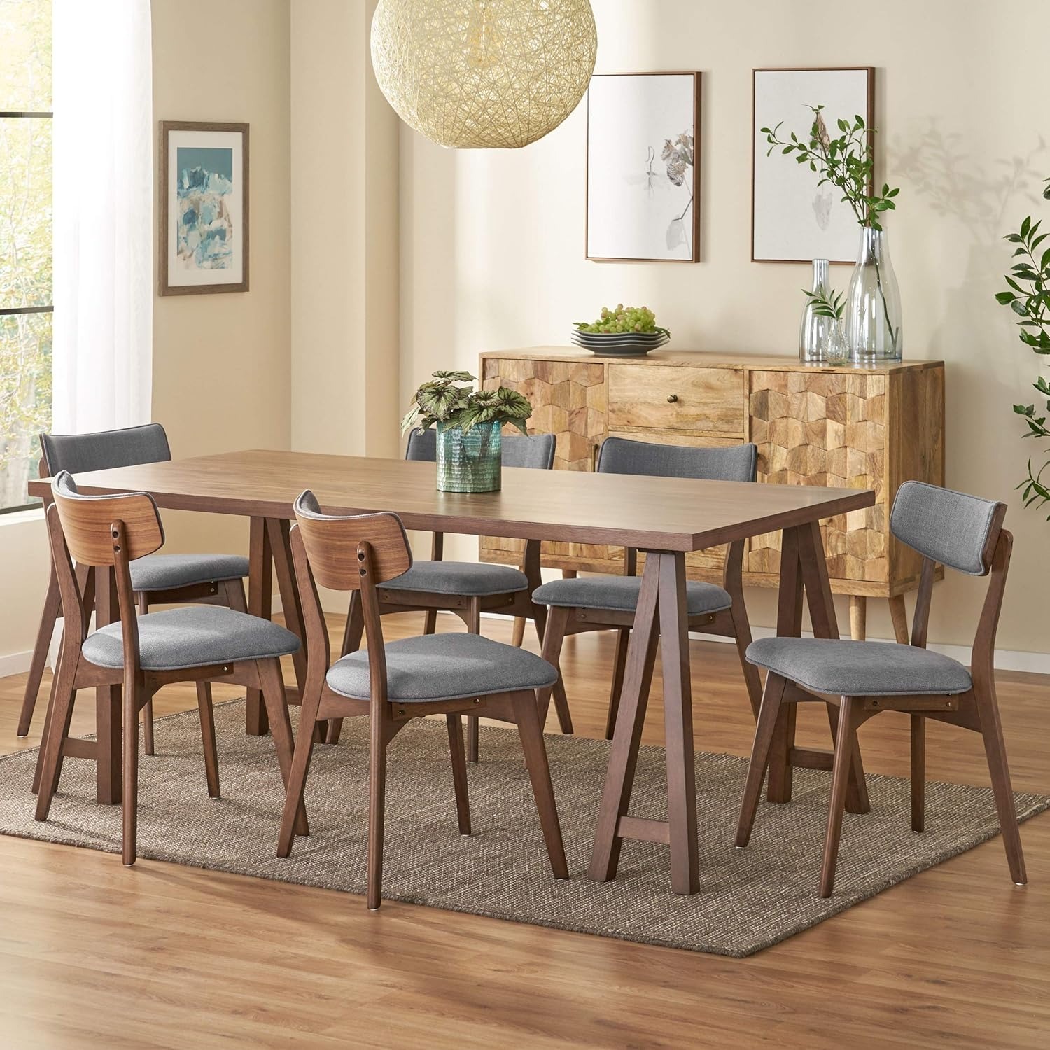 Christopher Knight Walnut/Grey 7- Piece Dining Set - image-2