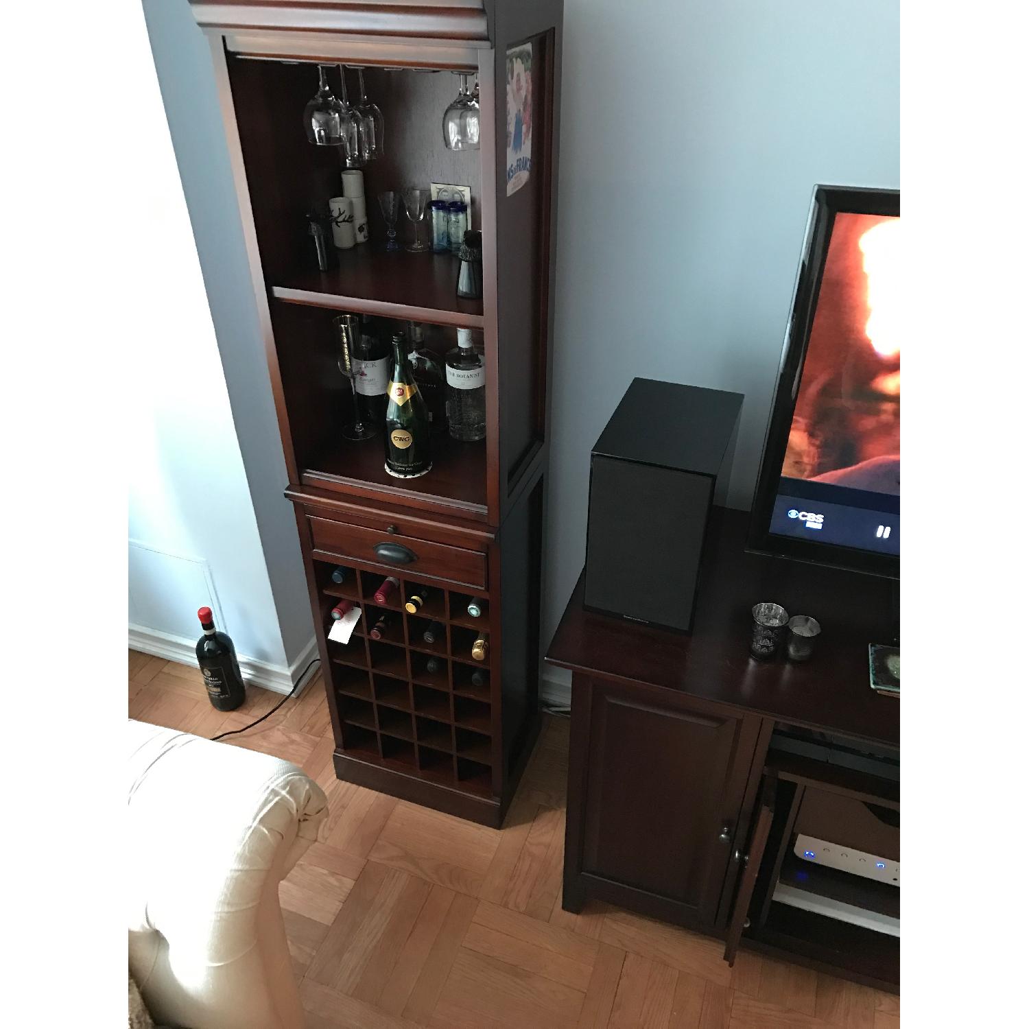 Pottery Barn Wood Mahogany Modular Bar w/ Wine Grid Tower - image-0