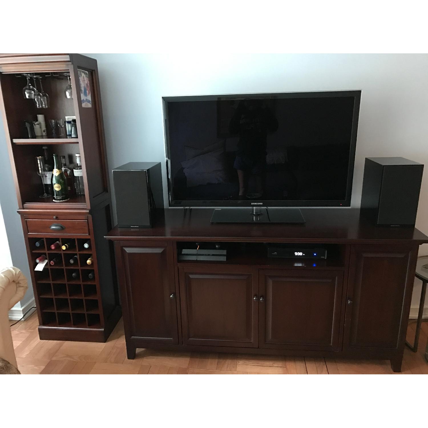 Pottery Barn Wood Mahogany Modular Bar w/ Wine Grid Tower - image-3