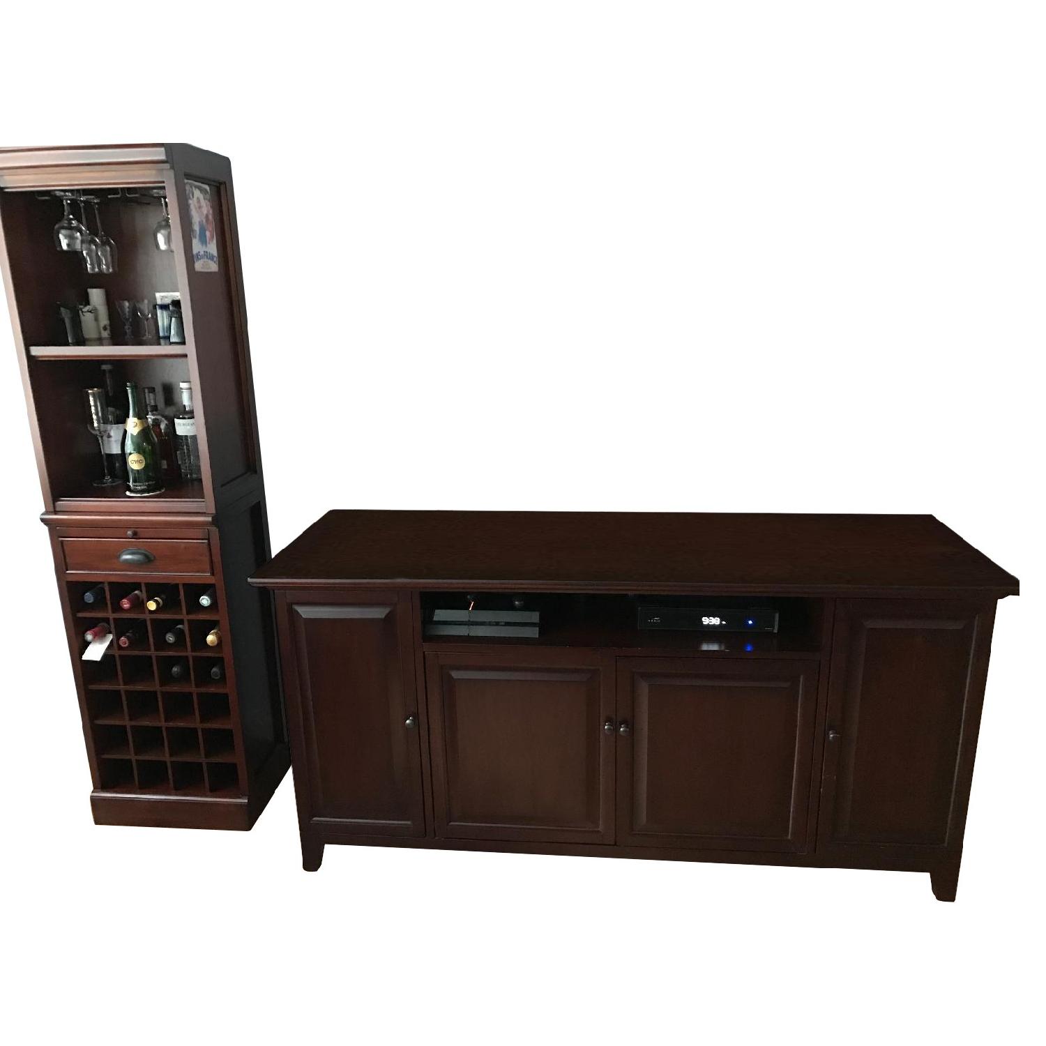 Pottery Barn Wood Mahogany Modular Bar w/ Wine Grid Tower - image-4