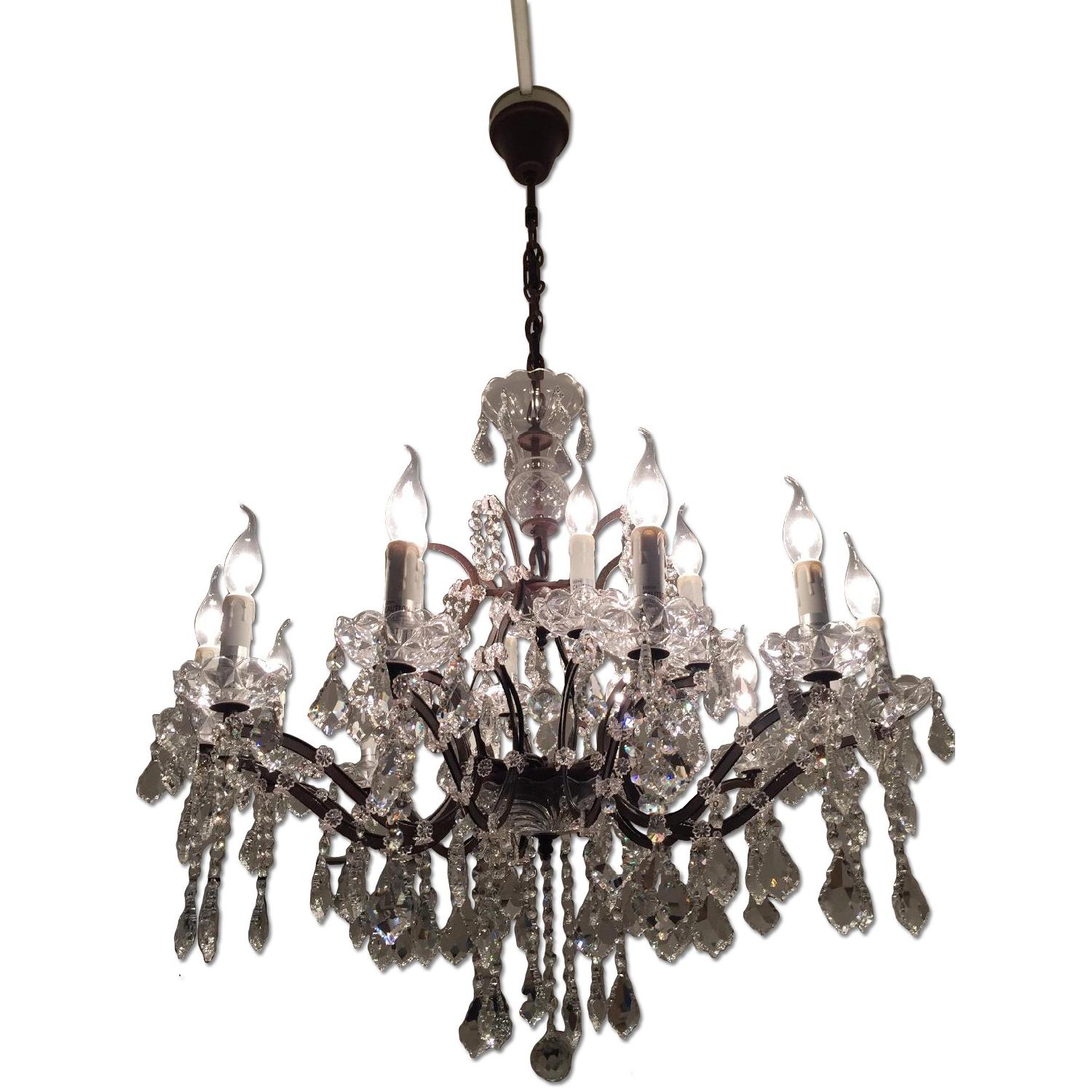 Restoration Hardware 19th C. Rococo Iron & Clear Crystal Round Chandelier - image-0