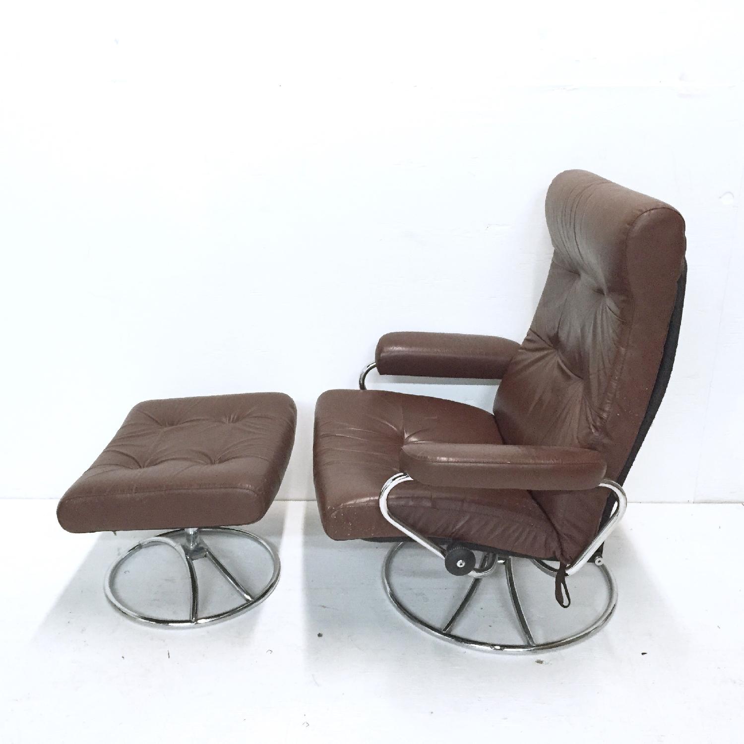 Vintage Ekornes Stressless Chair w/ Chrome Swivel Base & Ottoman - image-3