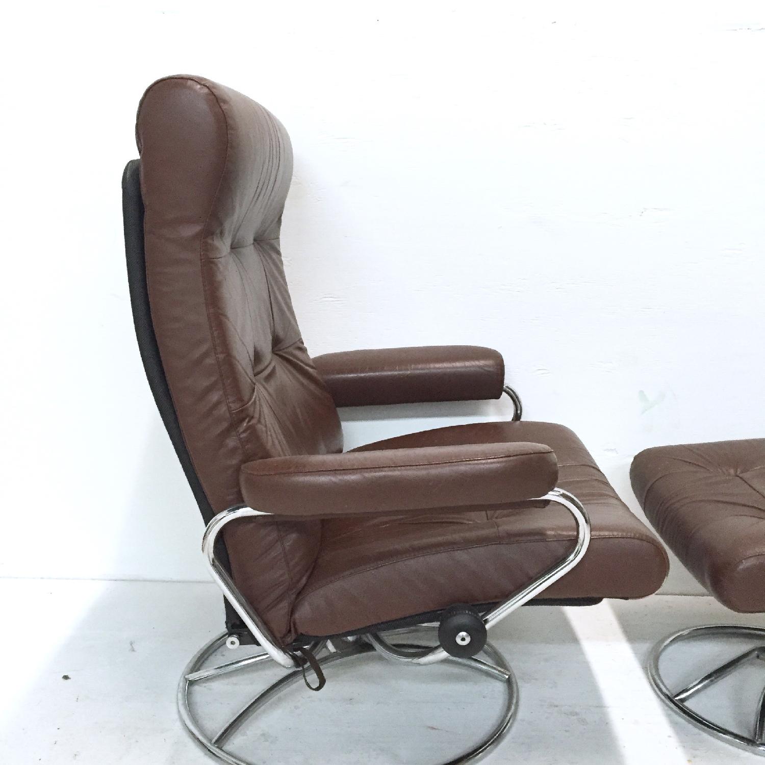 Vintage Ekornes Stressless Chair w/ Chrome Swivel Base & Ottoman - image-6
