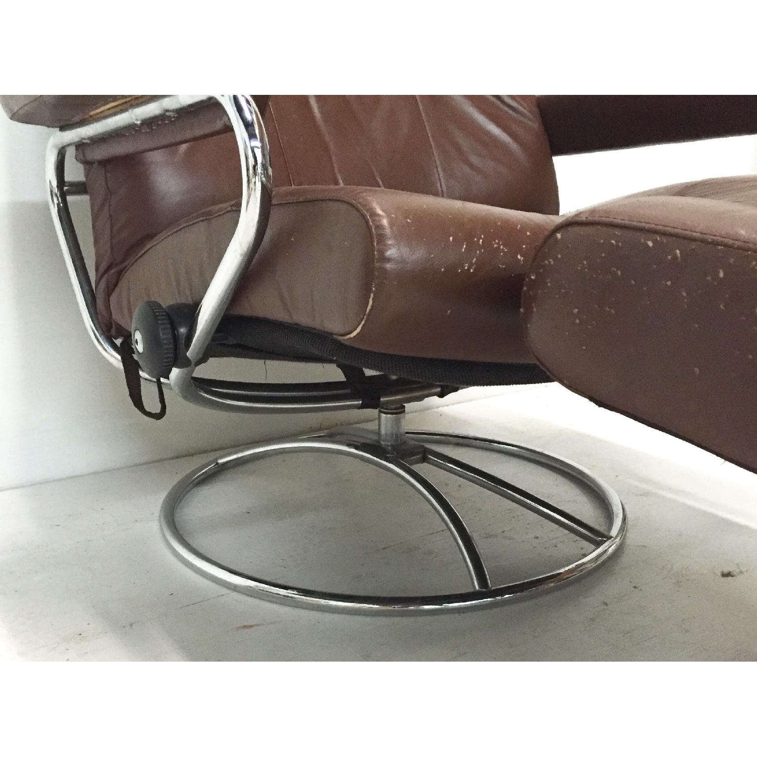 Vintage Ekornes Stressless Chair w/ Chrome Swivel Base & Ottoman - image-8